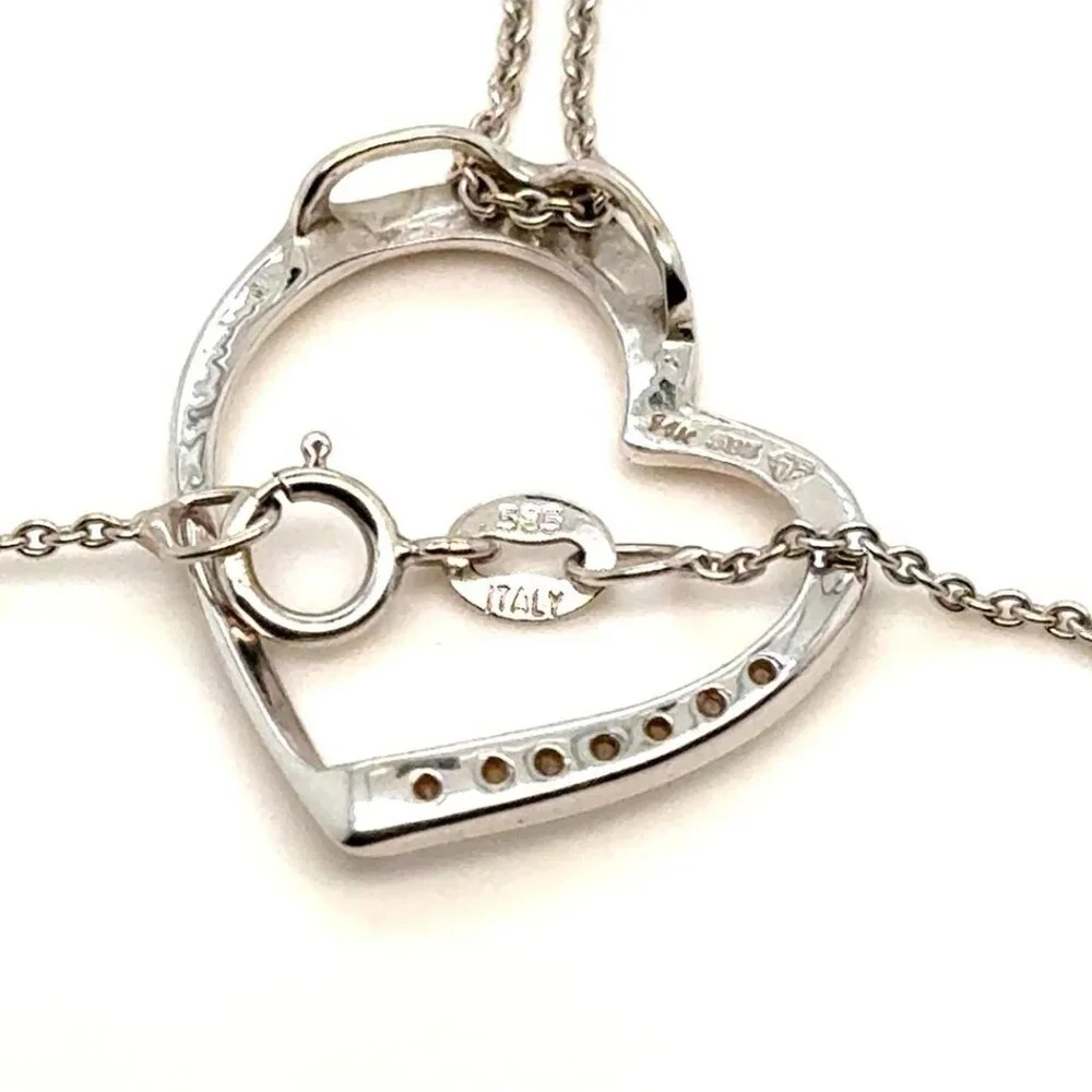 Lovely‎ 14K White Gold Diamond Heart Necklace